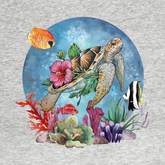 Sea Turtle Flowers Coral Reef Stickers by candiscamera